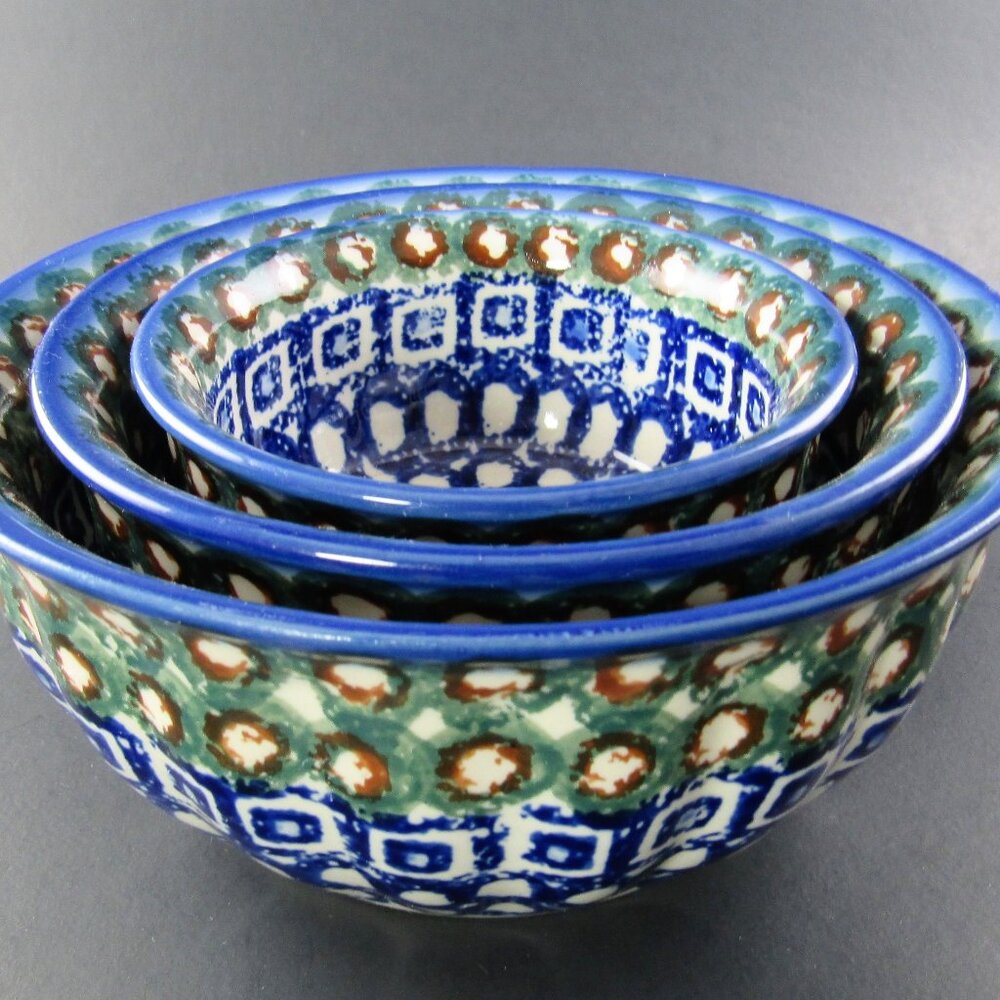 UNIKAT Polish Pottery Boleslawiec NESTING BOWLS SET HAND MADE IN POLAND